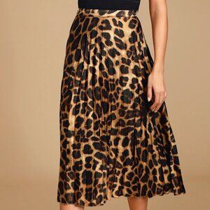 Lulus Chic Leopard Pleated Midi Skirt Small